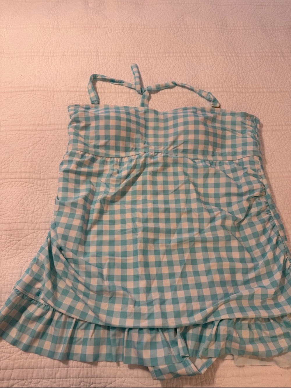 Crown & Ivy  Gingham Women’s  One-Piece Swimsuit with Ruffle Hem